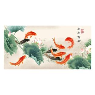 聚财九鱼图墙纸自粘海报旺运生财墙贴年年有余寓意好写真定制贴画