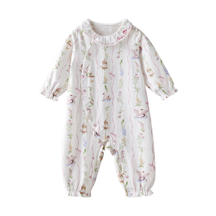嫚熙婴幼儿连体衣果柔棉初生衣2026年新款宝宝春秋长袖连身衣爬服