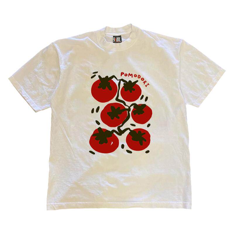 90s90s90s 重磅不透 红色的番茄港风男女情侣款小众设计感短袖T恤
