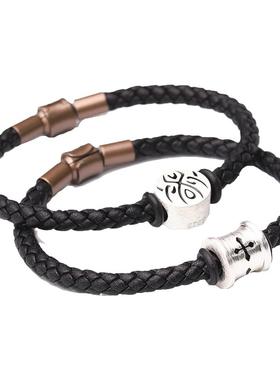 个性潮酷真皮绳手链实心银饰红绳