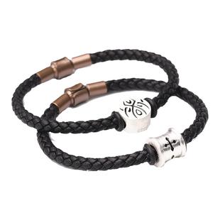 个性潮酷皮绳手链男女实心925纯银饰转运珠红绳情侣手镯生日礼物