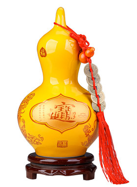 新中式景德镇陶瓷器开口葫芦摆件