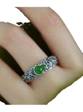 戒指女S925纯银新中式碧玉