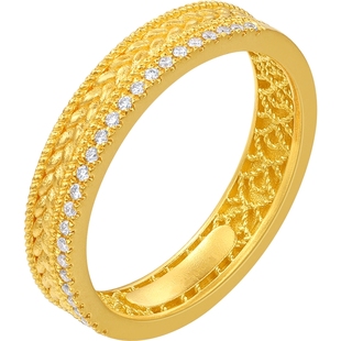 潮宏基繁星黄金钻石戒指足金戒圈手饰古法金麦穗硕果累累情人节