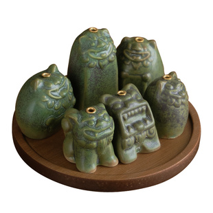 手工陶瓷泰山石敢当靠山石迷你小狮子线香插底座立式香托复古香座