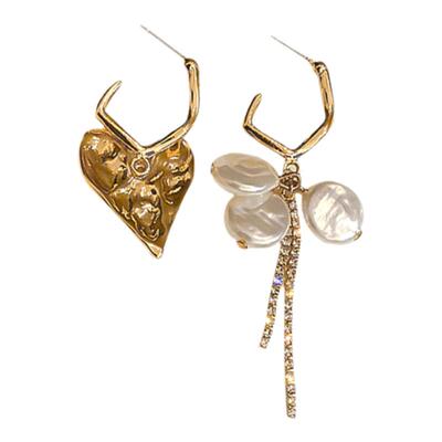不对称长款珍珠爱心耳钉女