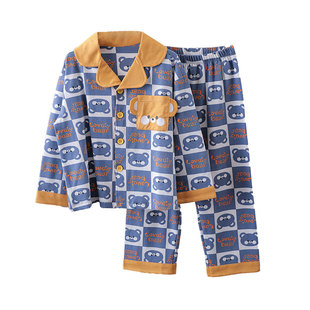 苞米布衣秋冬纯棉儿童睡衣男童长袖家居服中大童男孩宝宝开衫套装