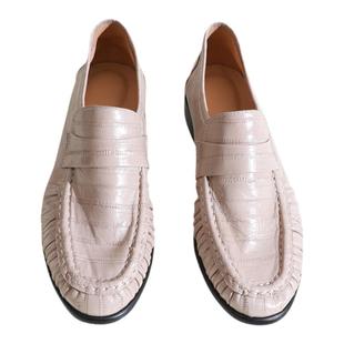 莲花府邸2025春时尚复古单鞋圆头乐福鞋百搭通勤粗跟格纹全皮女鞋