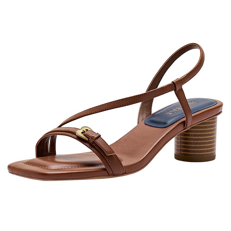 真美诗官方奥莱2024夏季西西里假日爱心扣饰一字带凉鞋YXN02BL4