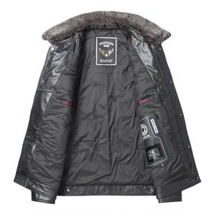 海宁头层牛皮夹克真皮皮衣加绒加厚桑蚕丝内胆冬季保暖皮衣外套