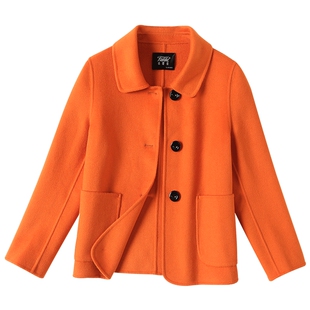 小个子双面零羊绒大衣女短款秋冬新款娃娃领羊毛呢外套时尚双面呢
