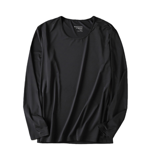 男士秋衣单件上衣冰丝内衣男款上身黑色长袖紧身t恤超薄款打底衫