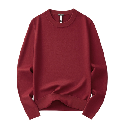 枣红色内搭毛衣男圆领休闲打底衫