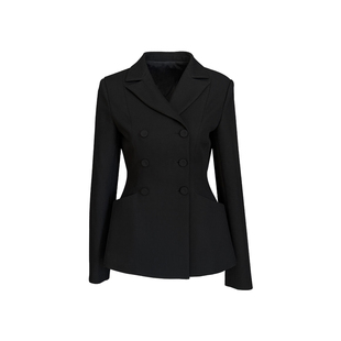 Tongse 暗调优雅 高级感气质双排扣西装外套女收腰显瘦黑色西服