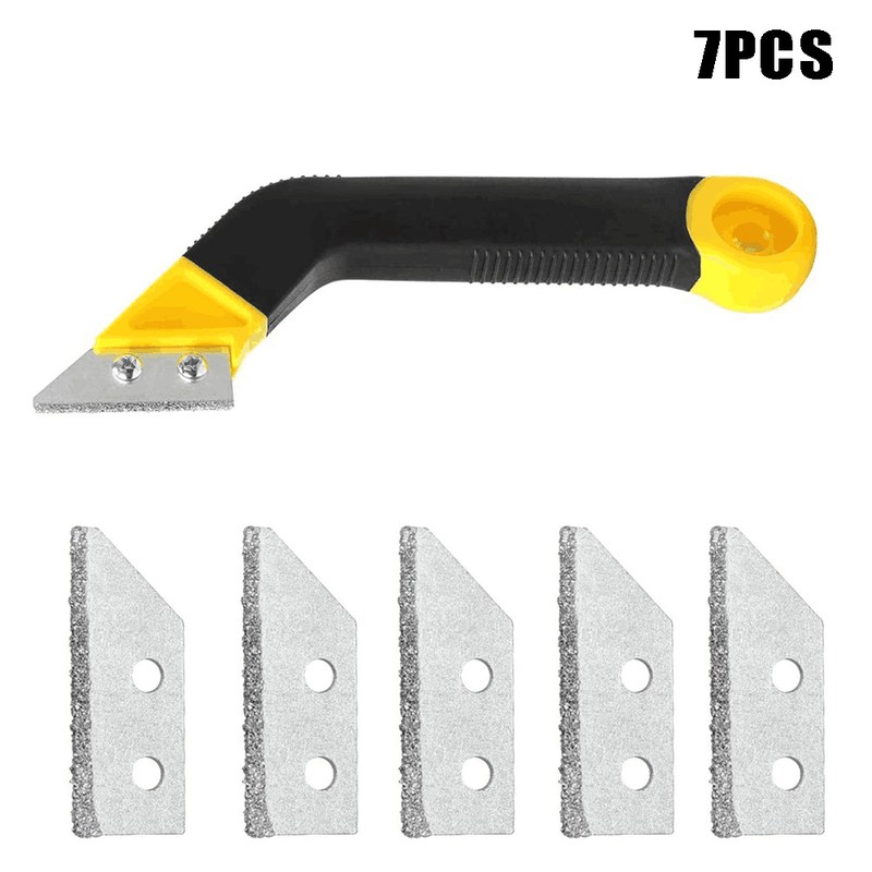 供应7PCS黄黑斜角刮耙刮刀组合地板瓷砖墙缝残留物清洁工具