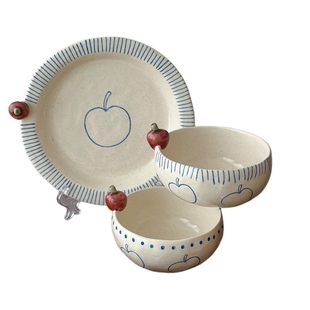 穆尼 复古粗陶酸奶碗好看的可爱早餐套装水果盘饭碗碗盘盘子餐具