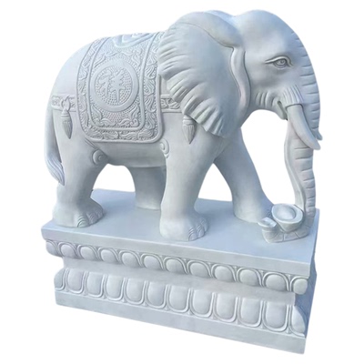 石雕大象一对天然汉白玉雕刻别墅庭院门口招财镇宅摆件风水象青石