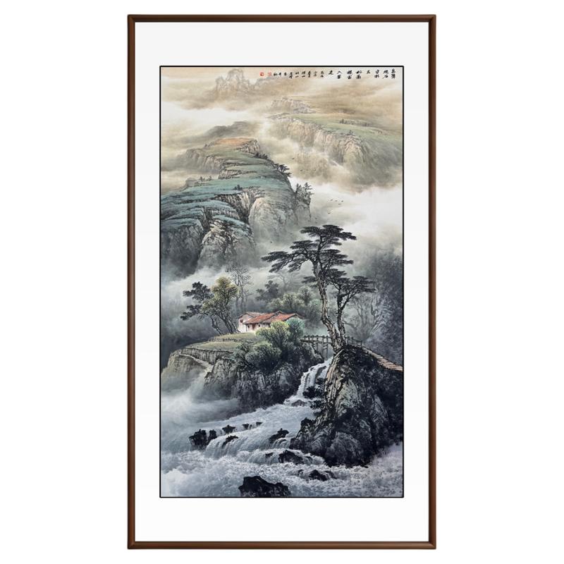 新中式山水玄关客厅挂画流水生财