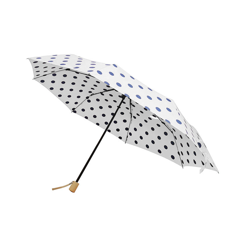 日系ins复古小清新大圆点波点木柄三折手开大伞面八骨晴雨伞学生