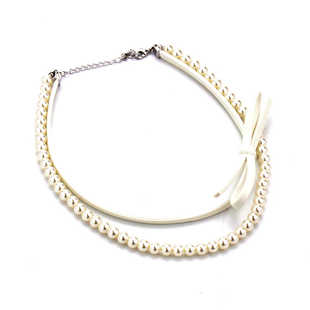 新品珍珠缎带蝴蝶结项链白领气质时尚配饰婚纱拍片写真饰品