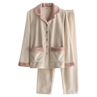 简约大码睡衣男女秋冬季珊瑚绒加厚保暖加绒长袖情侣家居服套装
