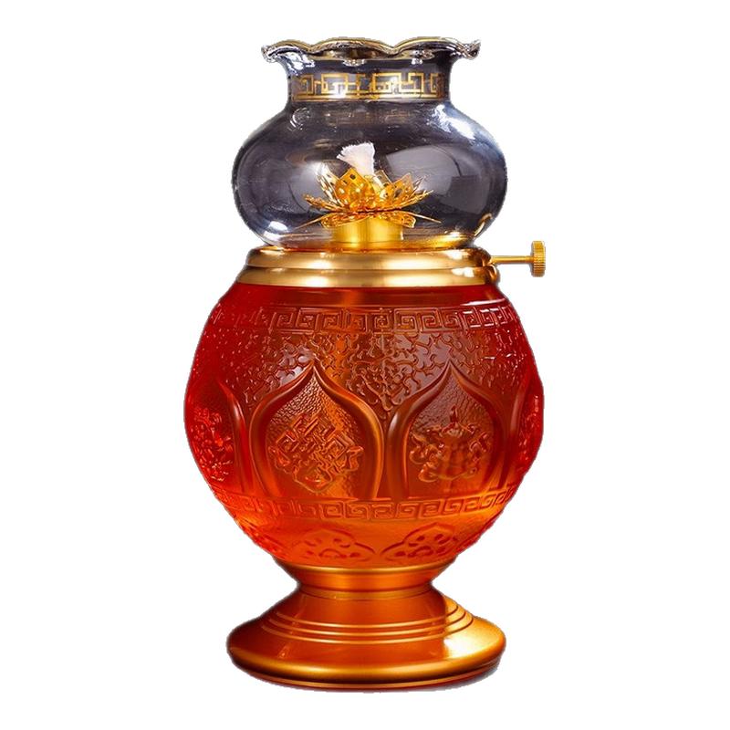 琉璃加厚防风供灯八吉祥莲花酥油灯家用供佛灯长明灯油灯液体灯座