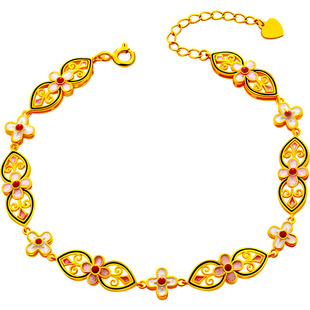 老银匠s925银手链女新中式国风珐琅宫廷风纯银手串手饰送女友礼物