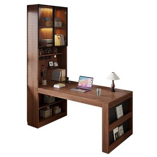 简约橡木电脑桌书架一体储物抽屉实木书桌定制家用办公学生写字桌