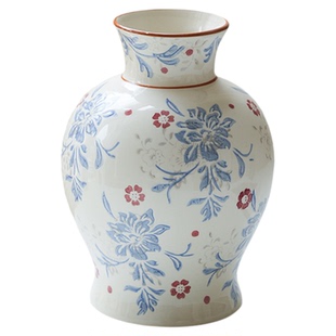 青花瓷复古陶瓷花瓶摆件客厅鲜花插花陶罐轻奢装饰品新中式花器小