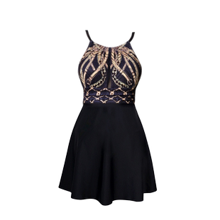 凯迪龙泳装女保守 遮肚性感小胸连体温泉三角聚拢显瘦裙式游泳衣