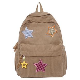 YZ原创星星灯芯绒背包女2025新款学生党双肩包学院风上课通勤书包