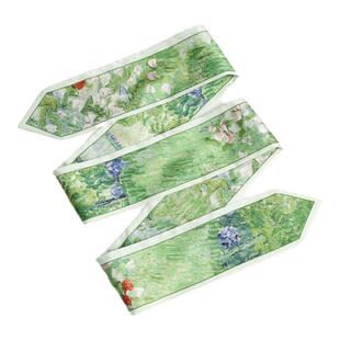 绿色油画细窄小丝巾长条2026新款女春夏绑发带飘带领巾时尚高级感