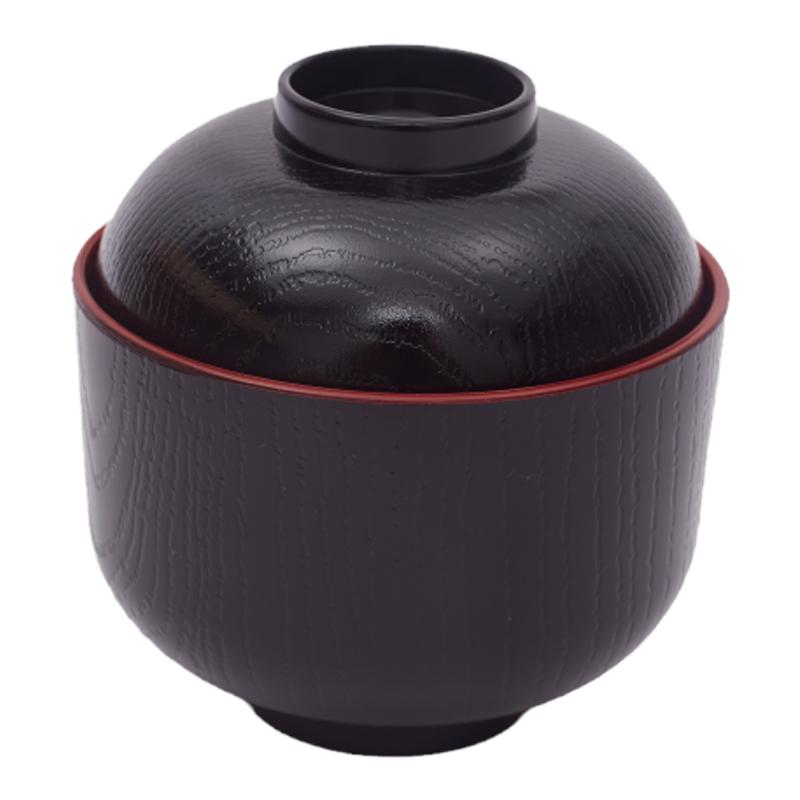 日式味噌汤碗   外黑内红小汤碗  带盖点心碗 280ML