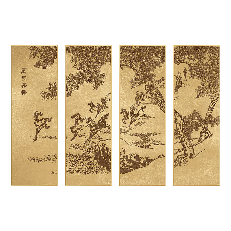 金箔山水画酒店会所四联组合挂画