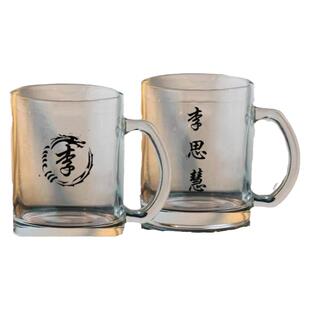 暴富定制百家姓玻璃杯男女款泡茶杯带盖花茶水杯带把手家用马克杯