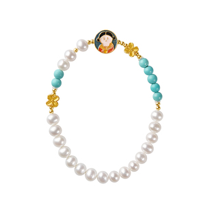 觉人原创天然淡水珍珠纯银珐琅彩手串桂花绿松石手链【三秋梦】