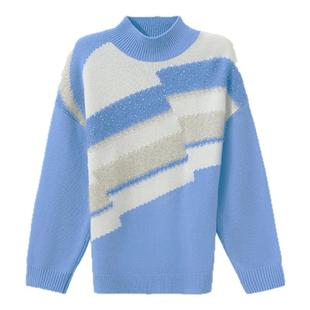 【商场同款】HPLY荷比俪冬季新款女几何撞色拼接亮片细闪毛衫