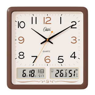 康巴丝2025新款方形挂钟石英钟家用客厅时钟静音电波钟表自动对时