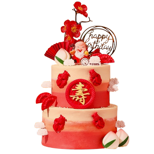 CAKEBOSS蟠桃献寿寿桃老人祝寿双层生日蛋糕北京上海杭州同城配送