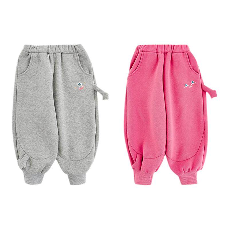 幼悠女童卡通表情卫裤冬季洋气可爱怪兽萌宠绣花防风保暖针织长裤