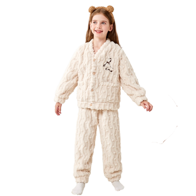 猫人女童法兰绒睡衣秋冬