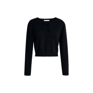 卢昱晓同款 Kroche  双蝴蝶结 羊毛混纺 波浪花边针织开衫