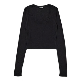 MOUSSY 秋季新品辣妹风纯色短款修身长袖T恤衫010IA180-3751
