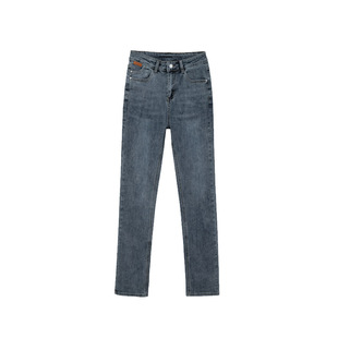 高个加厚绒窄版直筒牛仔裤女宽松高腰显瘦新款弹力加长保暖烟管裤