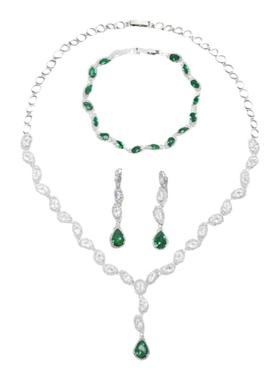 MJ轻奢饰品欧美红色锆石三件套链新娘婚纱宴会项链女配饰首饰大气