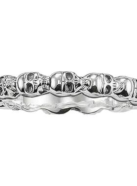 925银个性潮流朋克骷髅头情侣戒指时尚创意首饰品指环托马斯萨博