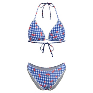 CIDER撞色镶边印花挂脖半包臀比基尼泳衣女装108309252