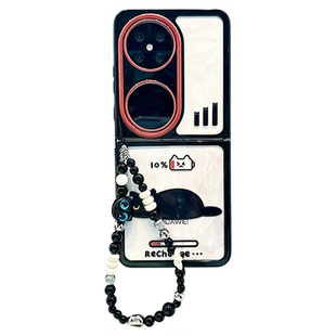 电量不足黑猫适用小米mixflip2手机壳新品小清新高级感OPPO Find N3 Flip折叠透明三星Galaxy Z Flip7保护套