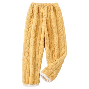 儿童法兰绒睡裤可外穿秋冬季麻花纹珊瑚绒加厚保暖男女休闲家居裤