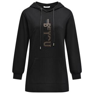 纯棉卫衣女装春秋新款黑色长袖t恤大码胖mm连帽中长款上衣打底衫